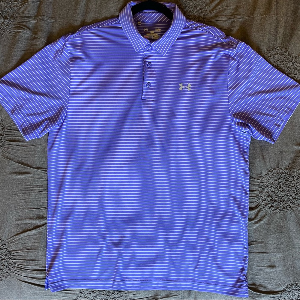 Under Armour Large Heat Gear Purple Striped Golf Polo